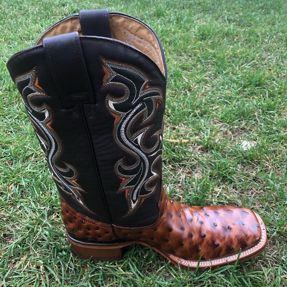 Men’s Western Rodeo Cowboy Ostrich Print Leather Boots Bota Avestruz 380 cognac - Picture 4 of 5